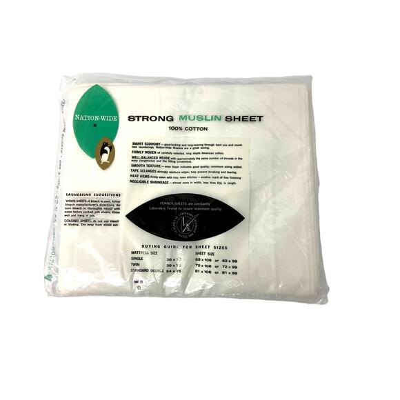 Penney's Nation-Wide Strong Muslin 100% Cotton  Bed Sheet 63" x 99" - Picture 3 of 3